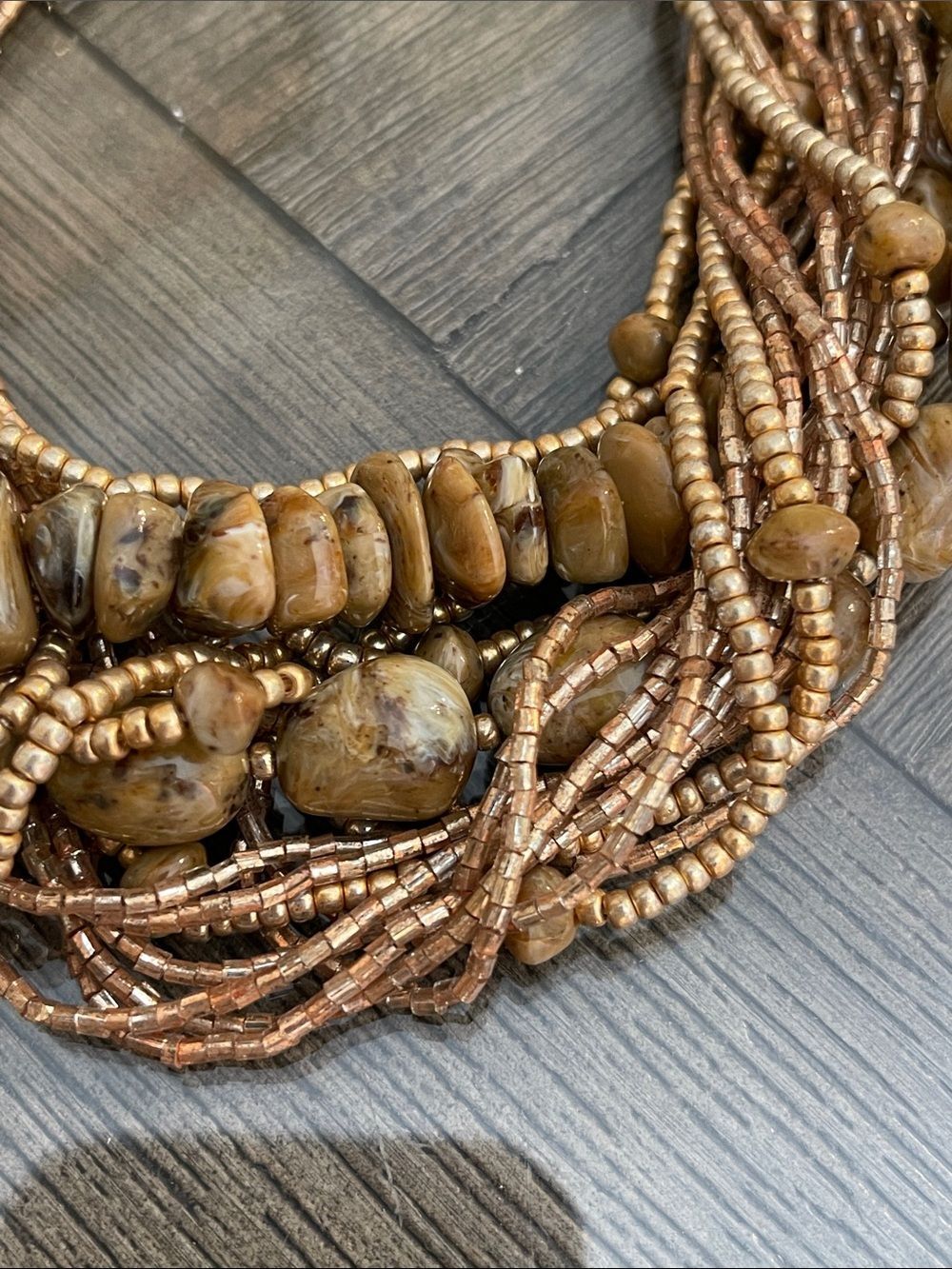 Vintage Multi-strand Chunky Statement Necklace Acrylic Beads Faux Jasper/Agate - Picture 2 of 16